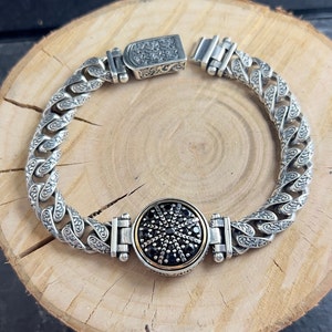 925K Silver Knitted Rope Pattern Chain Swivel Head Bracelet, Silver Men Cuban Link Bracelet, Gourmet Cuban Link Silver Bracelet