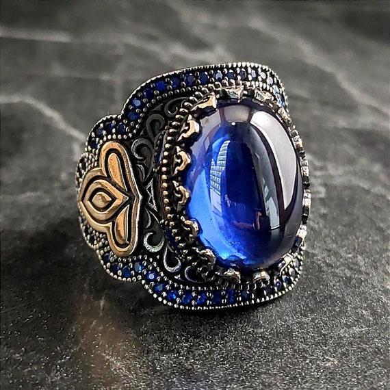 サファイア シルバーリング3 メンズオーバルブルーサファイア