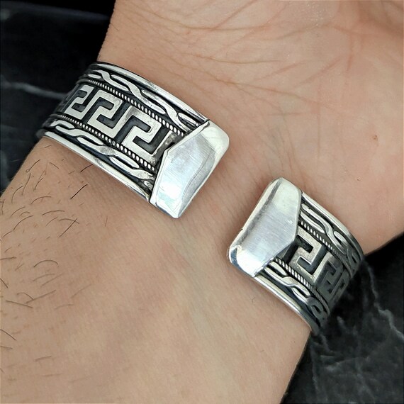 925スターリングシルバー 調節可能なギリシャ風デザインカフ