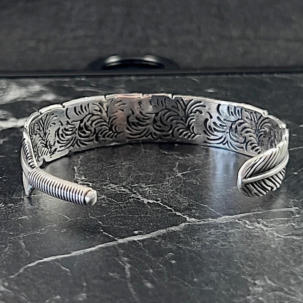 925K Silver Bird Feather Handmade Bracelet, Silver Adjustable