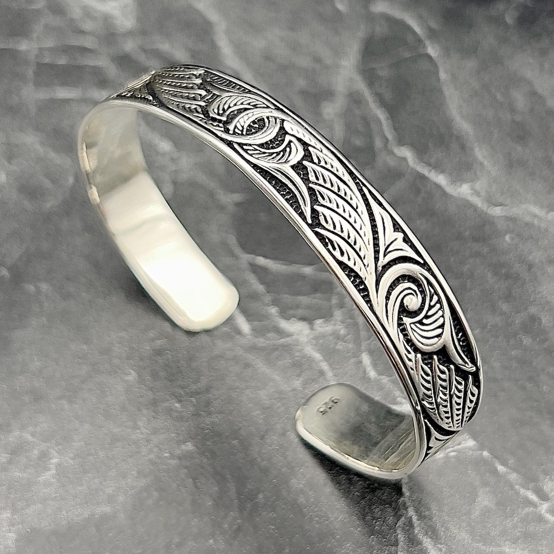 Vintage Sterling Silver バングル　デザイン 925 Sterling Silver Vintage Victorian Floral Panel Link Bracelet 7