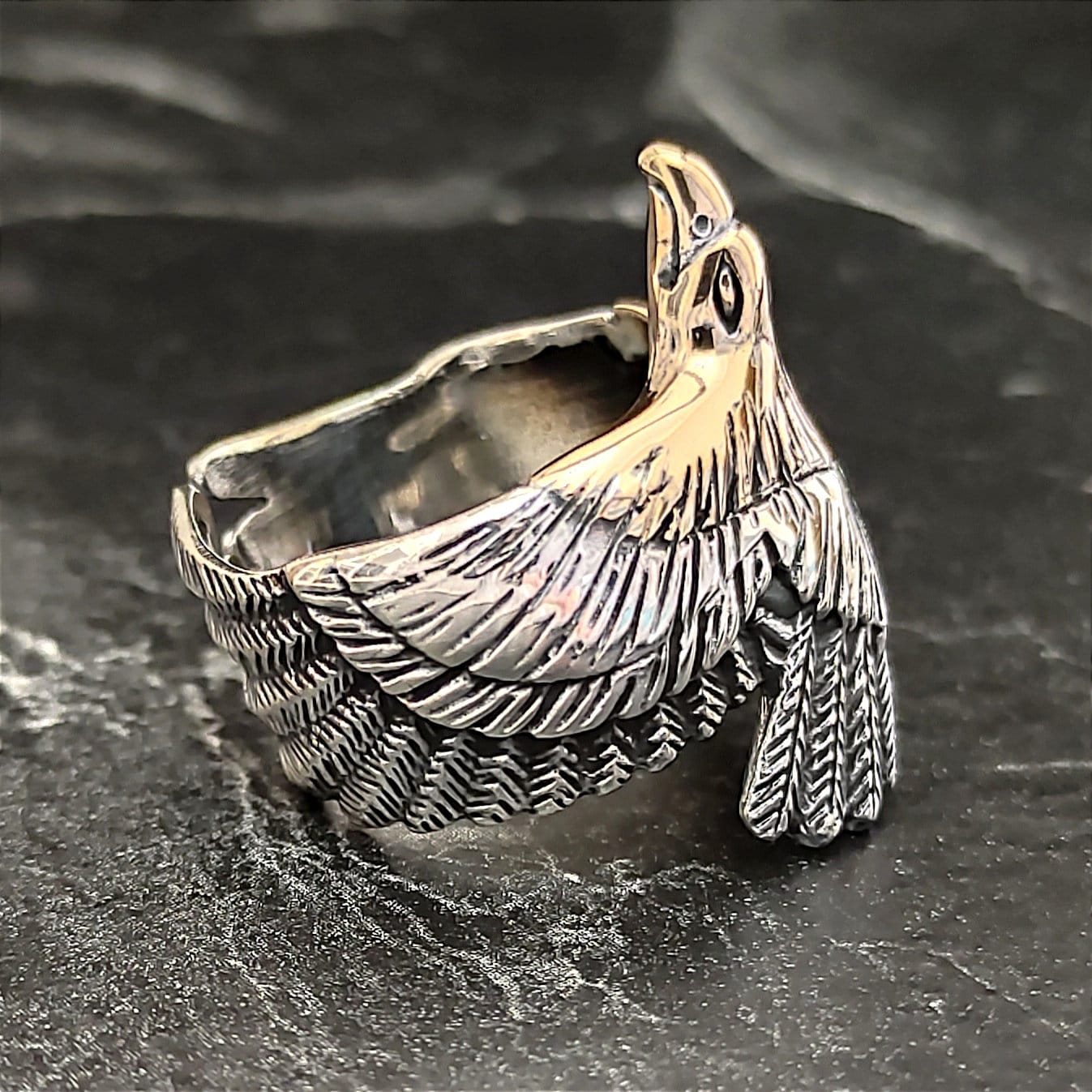 925K Sterling Silver Eagle Ring , Silver Eagle Signet Ring , 925
