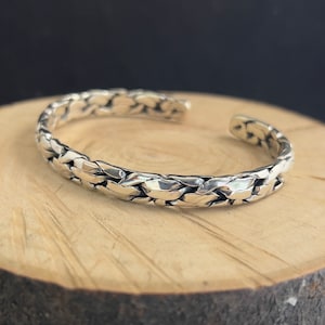 925K Silver Hand Knitted Adjustable Bracelet, Handmade High Quality Silver Cuff Bracelet, Braid Embroidered Jewelry, Valentine&#39;s Day Gift