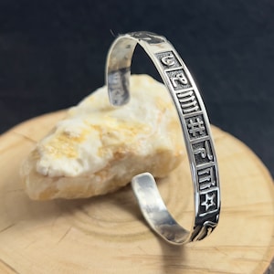 Mens Mythology Viking Runic Cuff Bracelet, Alphabetic Cuneiform Bangle, Silver Scandinavian Bracelet, Hammered Cuff Bracelet, Gift For Him