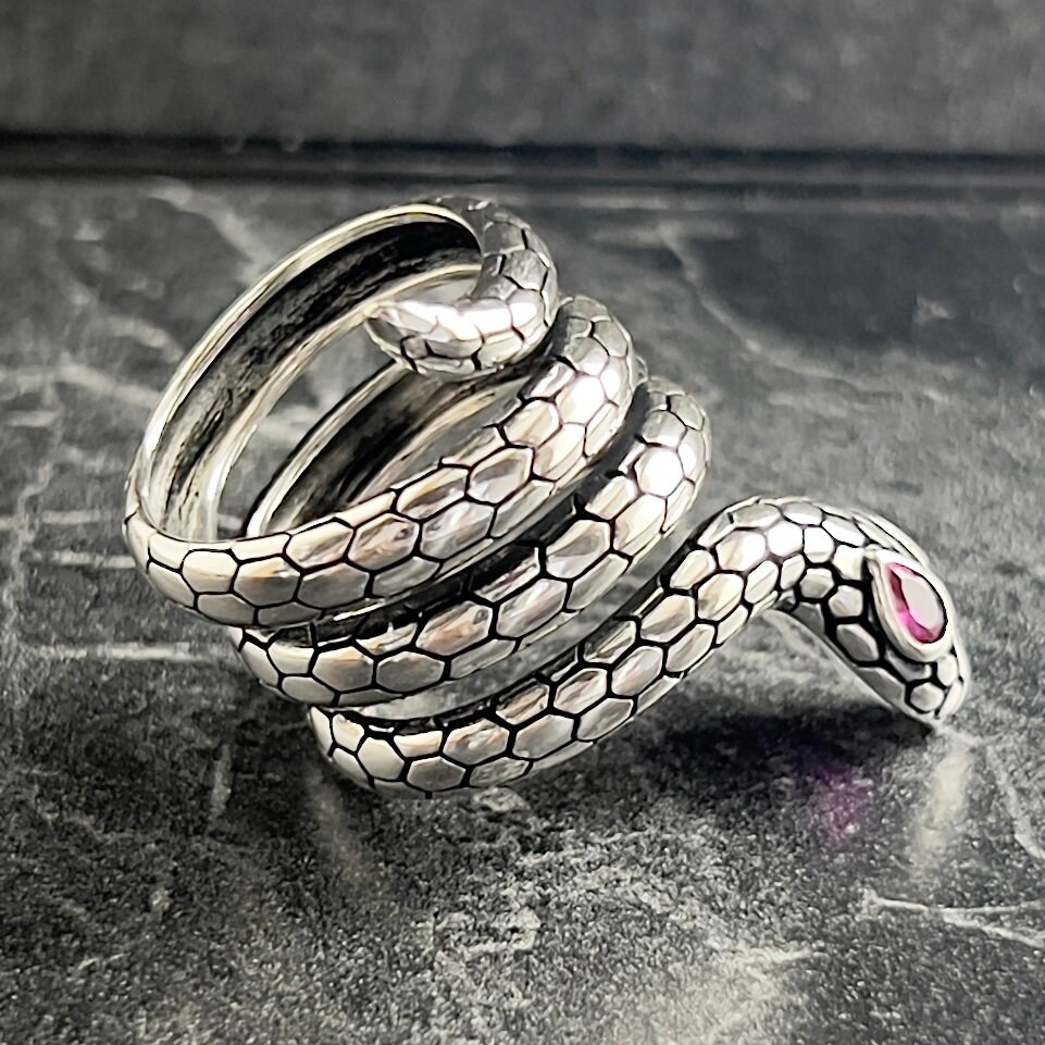 soumake men python ring retro opening adjustable... Silver Detailed Python Snake Ring, Snake Wrap Ring, Silver Animal Snake ...