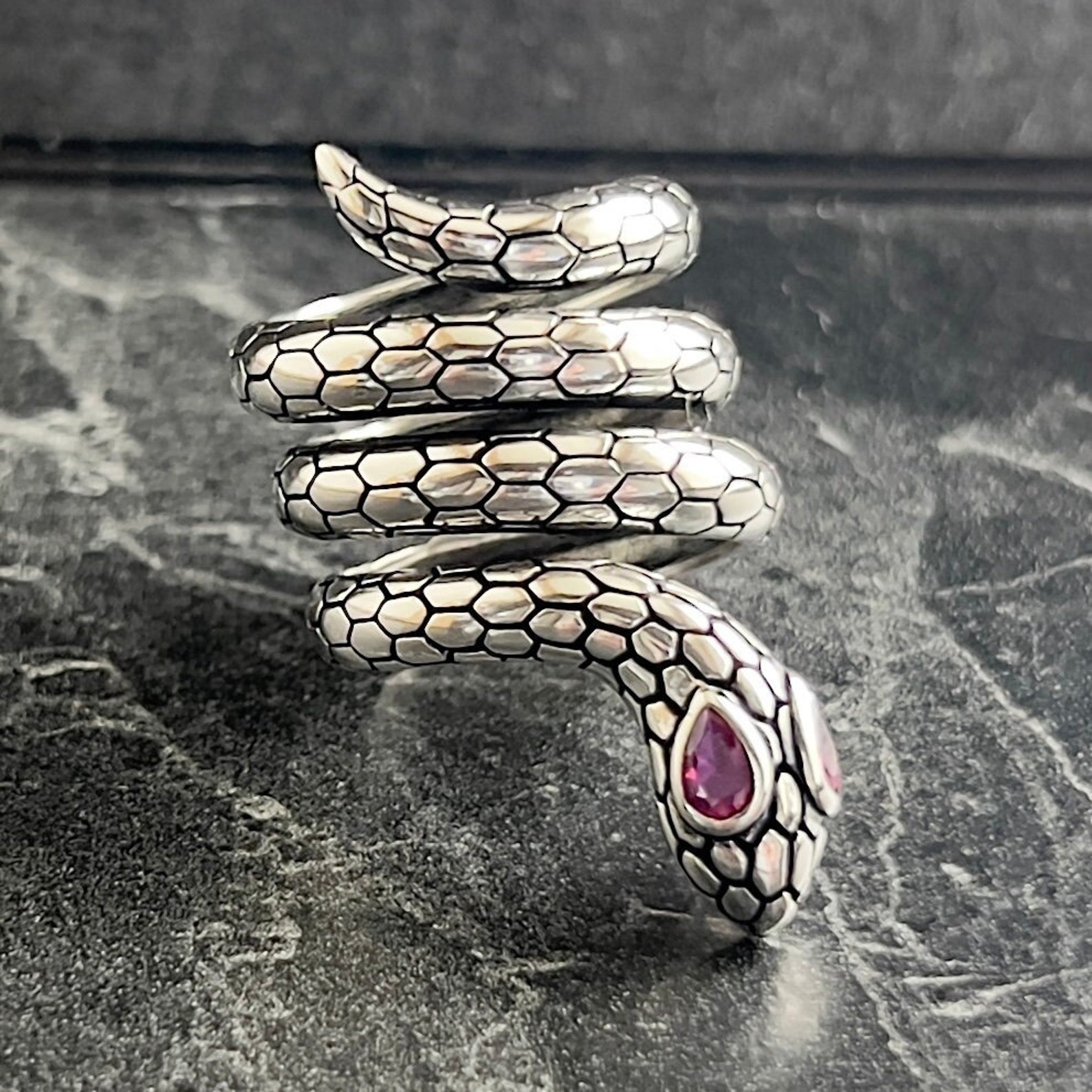 Python Magnetic Ring Silver Detailed Python Snake Ring, Snake Wrap Ring, Silver Animal Snake ...