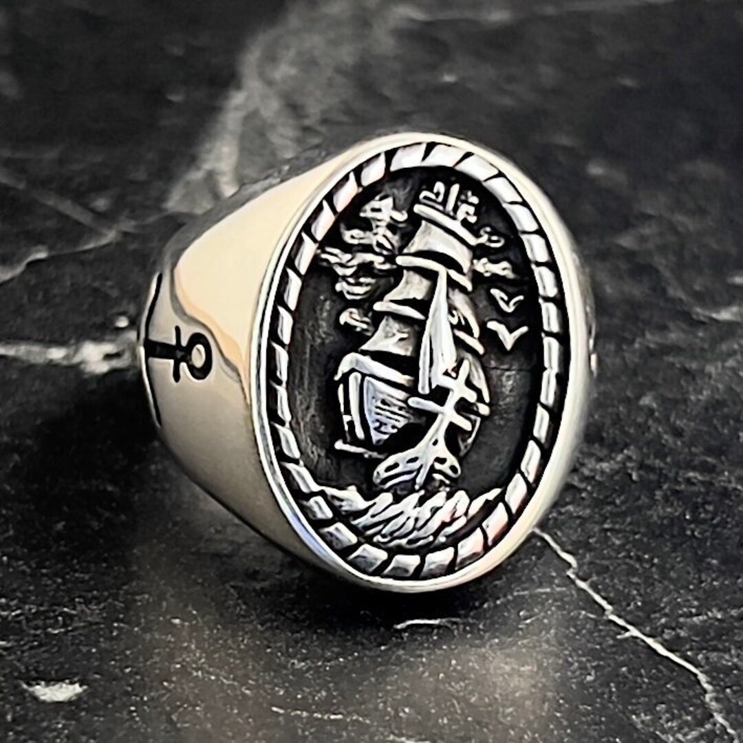 925K Sterling Silver Nautical Anchor Ring, Men Sailor Silver Ring, Ship ...