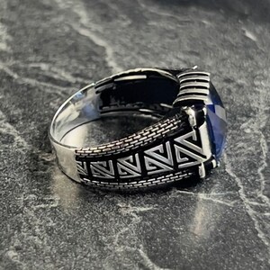 Mens Square Blue Sapphire Stone Silver Ring, Natural Dark Blue Stone ...