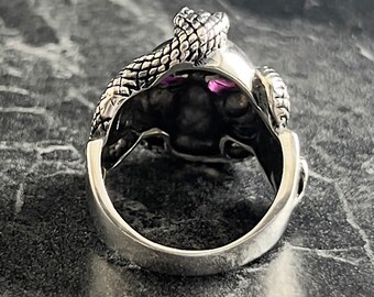 Handmade Skull & Snake Figured Ring, Men's Demonic Skull Ring