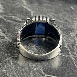 Mens Square Blue Sapphire Stone Silver Ring, Natural Dark Blue Stone ...
