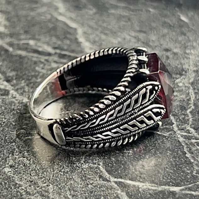 SILVER925 RED STONE DESIGN RING/シルバー/リング SILVER925 RED STONE DESIGN RING/シルバー/リング