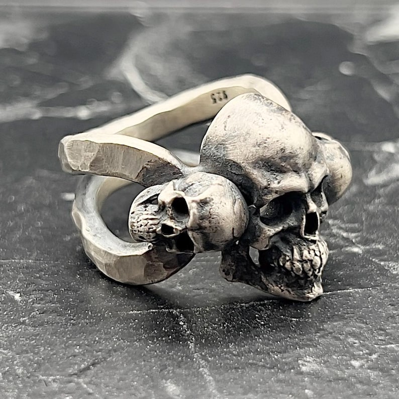 Handmade Skull Ring, Hammered Skull Biker Ring, Silver Gothic Skeleton ...