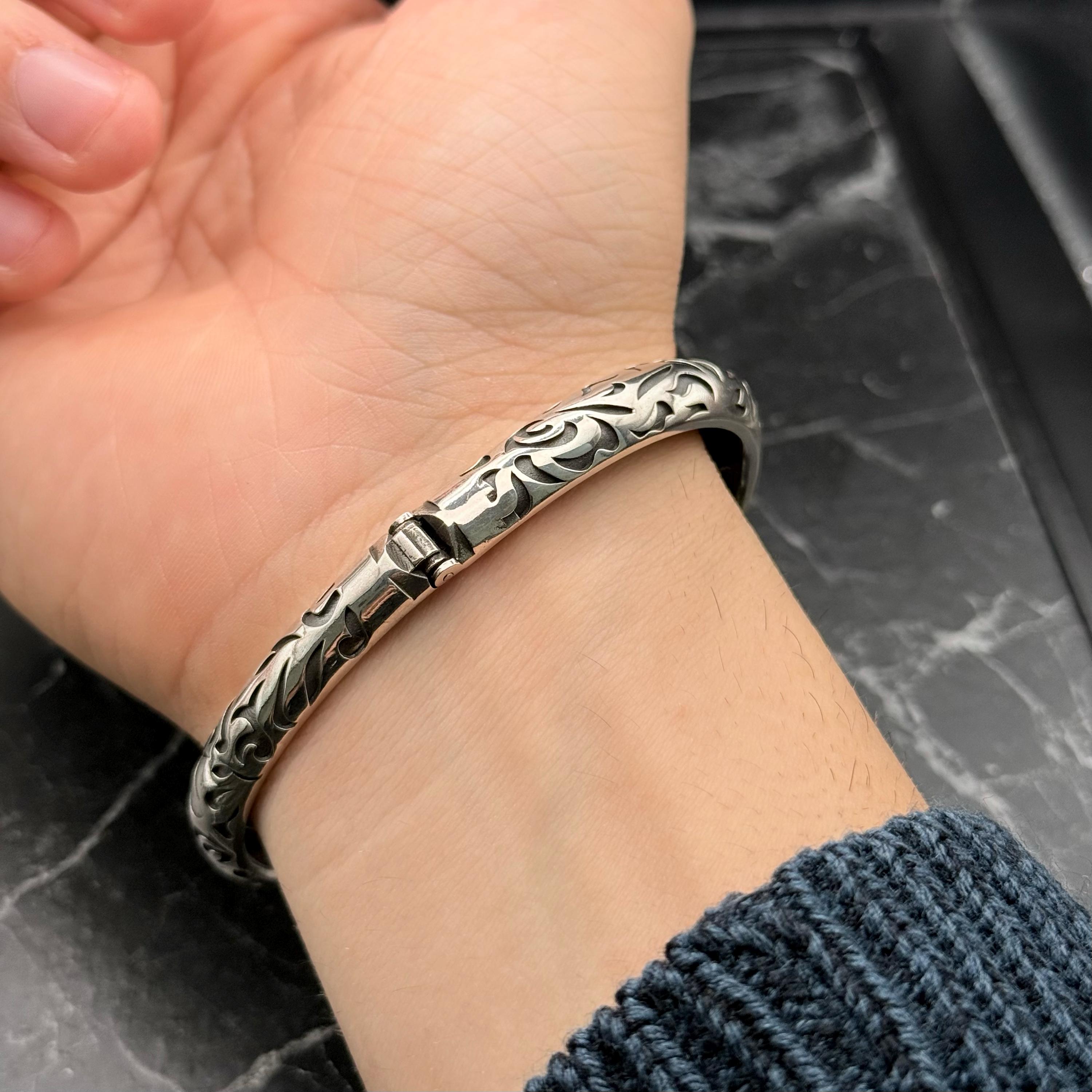 Zulfiqar Sword Cuff Bracelet in Sterling Silver, Islamic Engraved