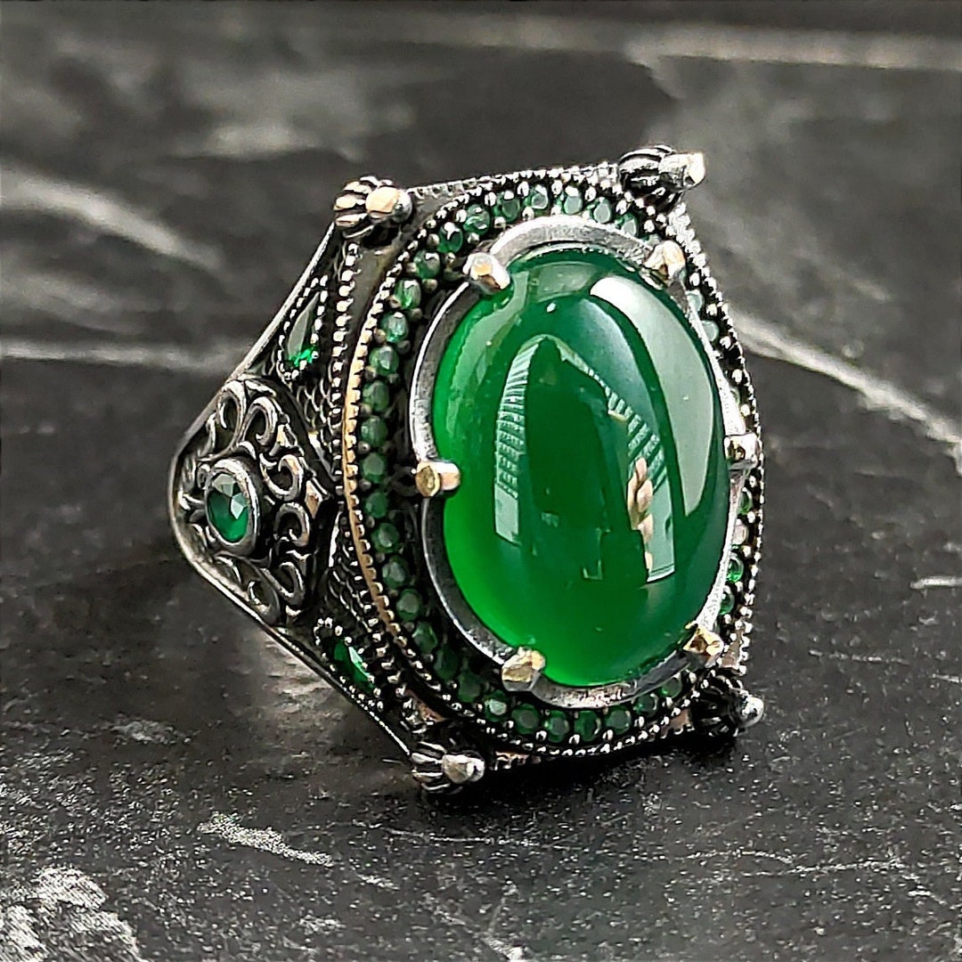 Buy Men Oval Green Jade Gemstone Silver Ring, Men Green Agate Stone Ring,  Handmade Vintage Jewelry, 925 Sterling Silver Ring, Gift for Him Online in 