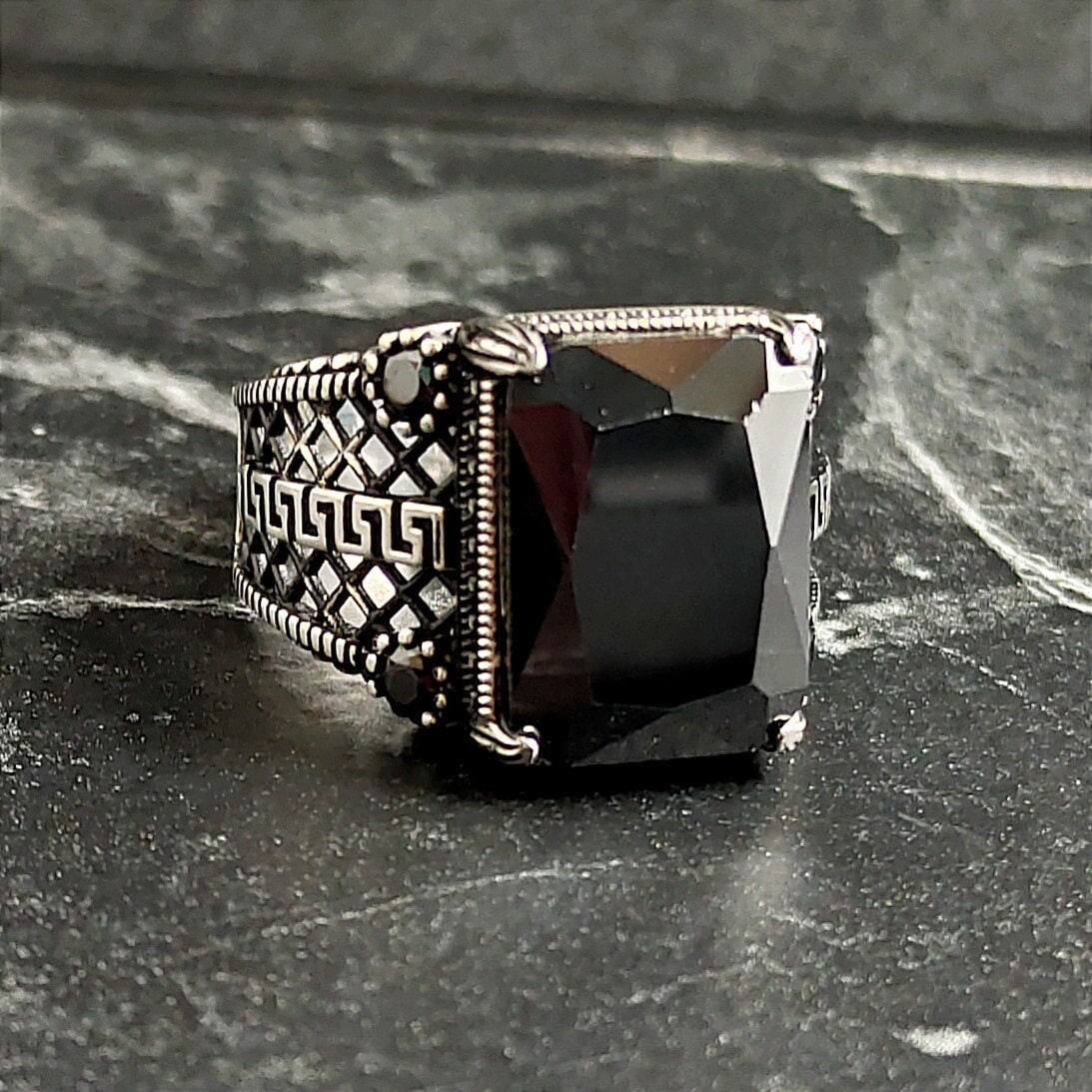 Anello Martellato Quadrato Onice In Argento 925 E Onice | Giovanni Raspini - Foto 9