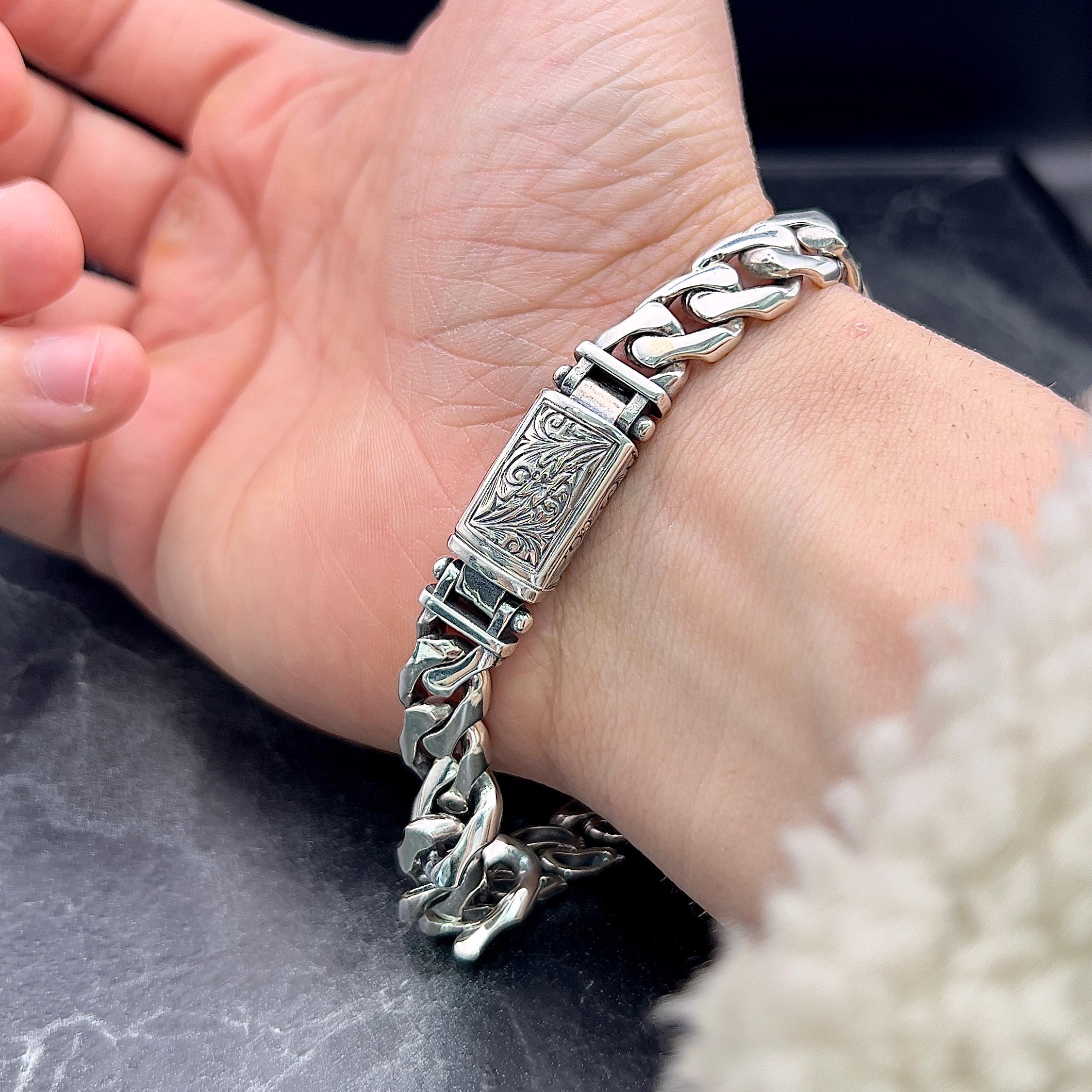 Men's Silver Cuban Link Bracelet, Heavy Chain Bracelet With Men's Silver Cuban Link Bracelet, Heavy Chain Bracelet With