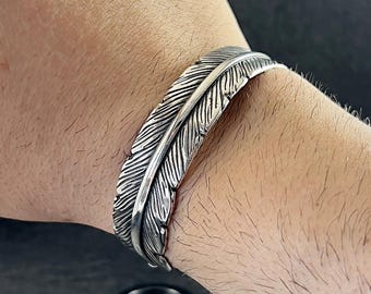 925K Silver Bird Feather Handmade Bracelet, Silver Adjustable