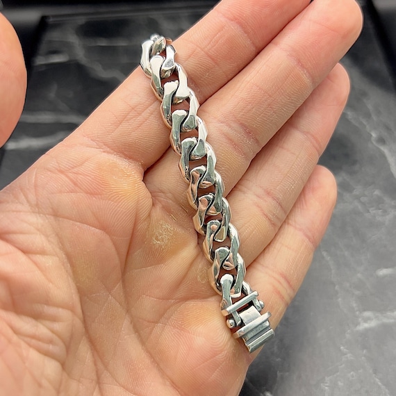 Men's Silver Cuban Link Bracelet, Heavy Chain Bracelet With