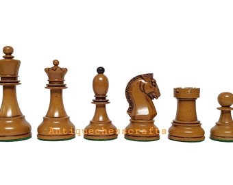 1950s&#39; Fischer Dubrovnik Chess Pieces Only Set Distressed Boxwood & Ebony - 3.8 &quot; King