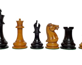 1849 Jacques Reproduktion Staunton Chess Pieces Only Set - Weighted Ebony und Distressed Antiqued - 4.5 ""König""
