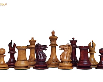1849 Jaques Reproduction Staunton Chess Pieces Only set Vintage 3.75&quot; Distressed Antiqued/Mahogany Boxwood