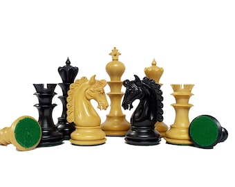 4.6 "Hurrikan Luxus Staunton Chess Pieces Only Set - Natürliches Ebenholz - Dreifach gewichtet