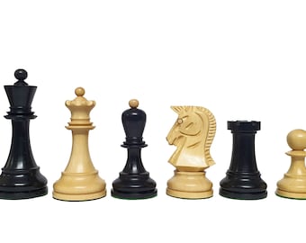 1970s Dubrovnik Bobby Fischer Reproduced Chess Pieces Only Set in Ebonised Boxwood & Boxwood- 3.7&quot; King