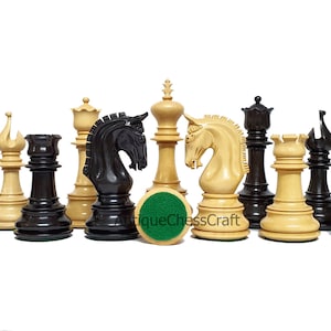 Alexandria  4&quot; Premium Staunton Chess Pieces Only set - Weighted Chessmen in Ebonywood