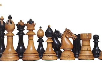 Reproduktion 1951-1954 "ČESKÁ KLUBOVKA" Fide Tournament Tschechische 4" Schachfiguren in Ebenholz & Distressed Boxwood