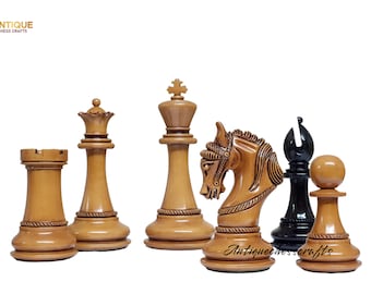 5.5&#39;&#39; The King Arthur  Series Luxury Staunton Chess Pieces Only Set  Distressed Boxwood & Ebony