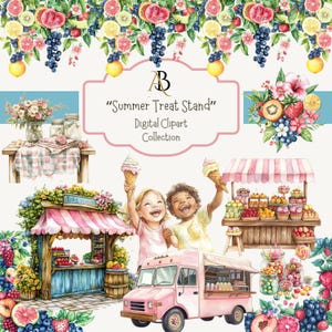 Clipart, Digital, "Barraca de guloseimas de verão" 70 PNGs, Verão, Limões, Sorvete, Picolés, Barraca de limonada, caminhão de sorvete, algodão-doce, smores