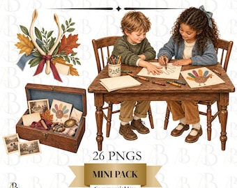 Thanksgiving Traditions Clipart, Family Thanksgiving Watercolor PNG, Grandma Recipe, Kids Turkey Craft, Gratitude Jar, Fall Clip Art