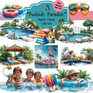 Clipart, Digital, ""Am Pool"" 100 PNGs, Sommerzeit, Pool Party, Schwimmen, Spaß, Sun Splash, Pool Clipart, Strand, Pool Float, Regenschirm."