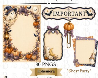 Ghost Party Halloween Quote PNG Bundle, Cute Ghost Clipart, Retro Halloween Sayings, Spooky Season Sublimation PNG, Commercial Use
