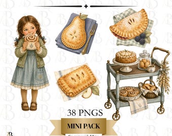 Fall Bakery Clipart PNG, Cottage Bakery Clip Art, Pie & Pastry Watercolor, Autumn Baking Graphics, Rustic Kitchen, Commercial Use, 38 PNG