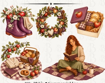 Apples & Cinnamon Clipart, Fall Apple PNG, Autumn Cottagecore Clip Art, Apple Orchard, Baking, Cozy Fall, Commercial Use, 111 PNG