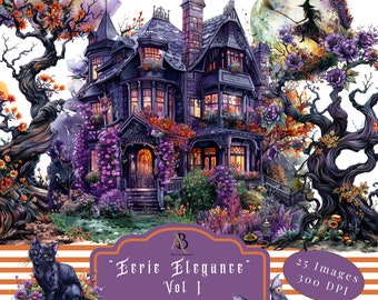 Spooky Elegant Halloween PNGs, Spooky Floral PNG, "Eerie Elegance Collection" Vol 1, Digital Planner Stickers, Digital Clipart