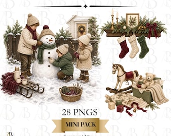 Home for Christmas Clipart Mini Pack, Cozy Christmas PNG, Christmas Home Decor, Holiday Watercolor Clip Art, Commercial Use, 28 PNGS