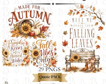 Sunflower Fall Quotes PNG Bundle, Autumn Quote Clipart, Cozy Fall Sublimation Designs, Pumpkin Sunflower PNG, Commercial Use
