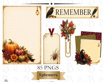 Spellbound & Sparkling Junk Journal Kit PNG, Vintage Halloween Ephemera, Witchy Journal Cards, Tags, Papers, Scrapbook Clipart