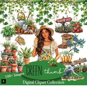 Clipart Digital Clipart PNG Jardinería Plantación de primavera Farmers Market Digital Planner clipart Junk Journal Colección "Green Thumb"