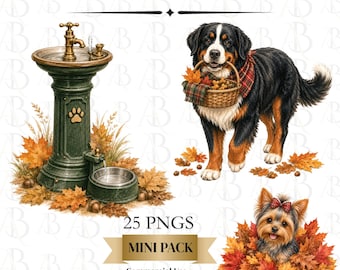 Dog Fall Mini Clipart Pack | Digital Dog Stickers playing in Park | Commercial Use | 25 PNGs | "Dog Park Social Club-Autumn in the Park"