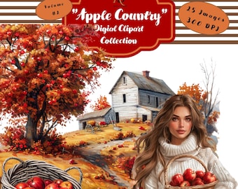 Apple Country Fall Clipart Collection, Farmhouse, Cozy Nook, Volume 2 (PNG Digital Download)