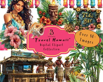 Clipart, Digital,PNG, Travel Hawaii, Hawaii Vacation, Summer, Digital Planner Clipart, our summer travel collection -&quot;Travel Hawaii&quot;