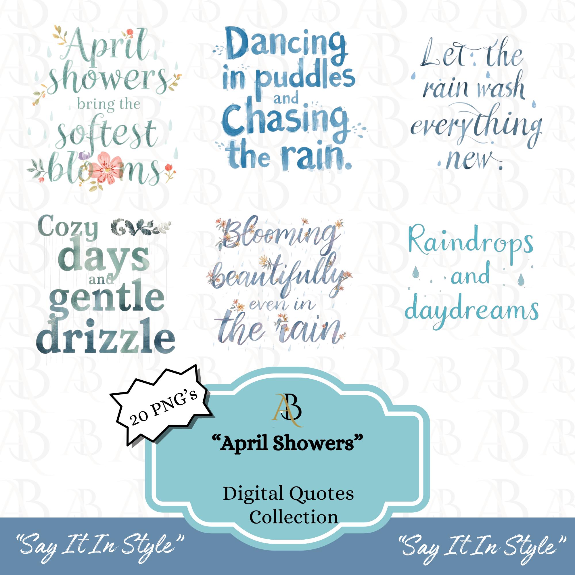 April Showers Quote Clipart, Spring Rain Quotes PNG, Watercolor Quote ...