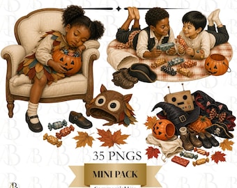 Trick or Treat Candy Clipart, Halloween Kids Clipart, Candy Swap Clip Art, Vintage Halloween PNG, Trick or Treaters, Commercial Use, 35 PNGS