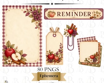 Apple Junk Journal Kit, Autumn Ephemera PNG, Apple Cinnamon Digital Journal, Fall Scrapbook Kit, Vintage Apple Ephemera, 80 PNG