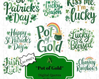Citazioni sul vaso d'oro per il giorno di San Patrizio PNG – ClipArt con proverbi irlandesi portafortuna