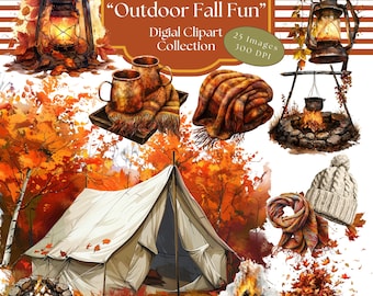 Outdoor Fall Fun Clipart, Cozy Camping PNG (Digital Download)