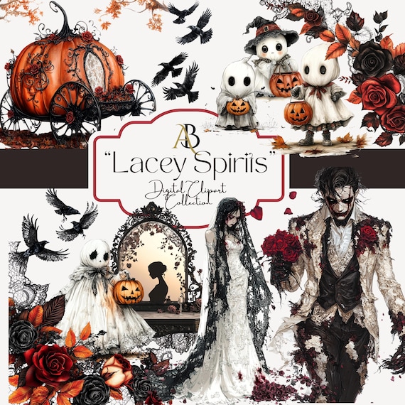 Lace Ghosts Clipart, Vintage Gothic Halloween PNG (Digital Download)